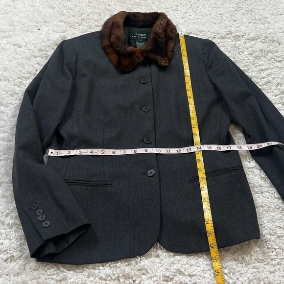 Lauren Ralph Lauren Vintage Wool Faux Fur Collar Blazer Jacket Gray Brown 12 - Picture 4 of 9